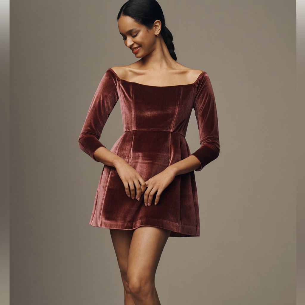 Hutch Velvet Off-Shoulder Mini Dress In Burgundy